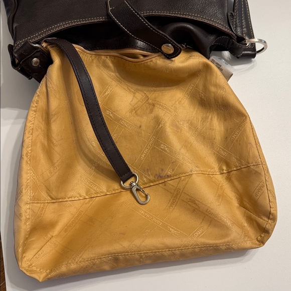 Beautiful Longchamp Leather Hobo shoulder bag deep brown w/ cream stitch - Picture 12 of 13